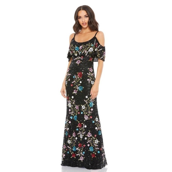 MAC DUGGAL Women's Black/Multi Prom Dress Gown Maxi Size 4 NWT - Picture 1 of 12